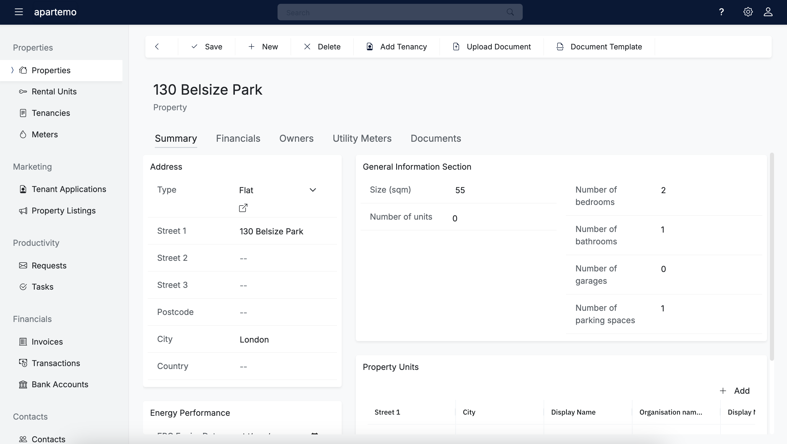 Property management dashboard